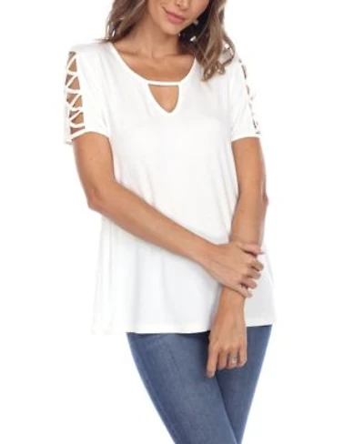 Womens Keyhole Neck Cutout Short Sleeve Top