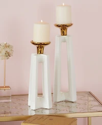 CosmoLiving by Cosmopolitan Set of 2 White Ceramic Modern Candle Holder, 12", 14"