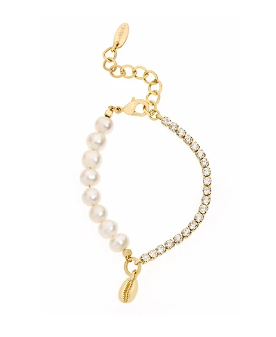 Ettika Cowrie Shell, Cultivated Freshwater Pearl Glass Bracelet