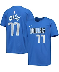 Big Boys and Girls Luka Doncic Royal Dallas Mavericks Logo Name and Number T-shirt