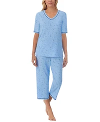 Cuddl Duds Printed Elbow-Sleeve Top & Capri Pants Pajama Set