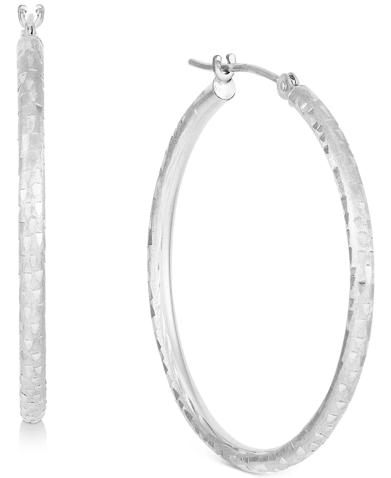 Textured Medium Hoop Earrings in 10k White Gold, 30mm