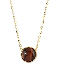 2028 Gold-Tone Burnt Tiger Eye STone Necklace