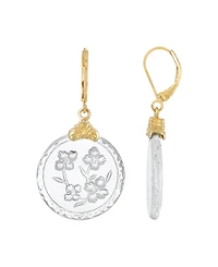 2028 Gold-Tone German Glass Etched Flowers Earrings
