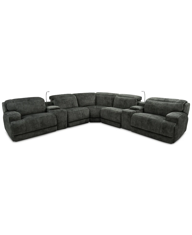 Sebaston -Pc. Fabric Sectional with 3 Power Motion Recliners and 2 Usb Consoles