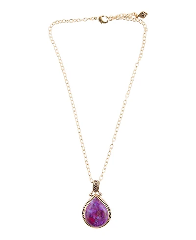 Barse Women's Havana Bronze and Purple Turquoise Pendant On Chain Necklace