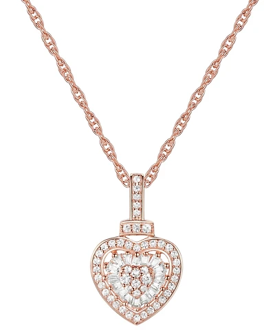 Diamond Round & Baguette Heart 18" Pendant Necklace (1/4 ct. t.w.) in Sterling Silver, 14k Gold-Plated Sterling Silver, & 14k Rose Gold-Plated Sterlin