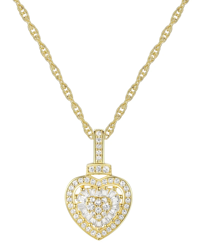 Diamond Round & Baguette Heart 18" Pendant Necklace (1/4 ct. t.w.) in Sterling Silver, 14k Gold-Plated Sterling Silver, & 14k Rose Gold-Plated Sterlin