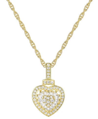 Diamond Round & Baguette Heart 18" Pendant Necklace (1/4 ct. t.w.) in Sterling Silver, 14k Gold-Plated Sterling Silver, & 14k Rose Gold-Plated Sterlin