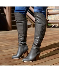 Journee Collection Women's Spritz Wide Calf Lace Up Over The Knee Boots