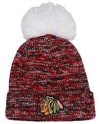 Women's Black Chicago Blackhawks Triple Cross Cuffed Knit Hat with Pom
