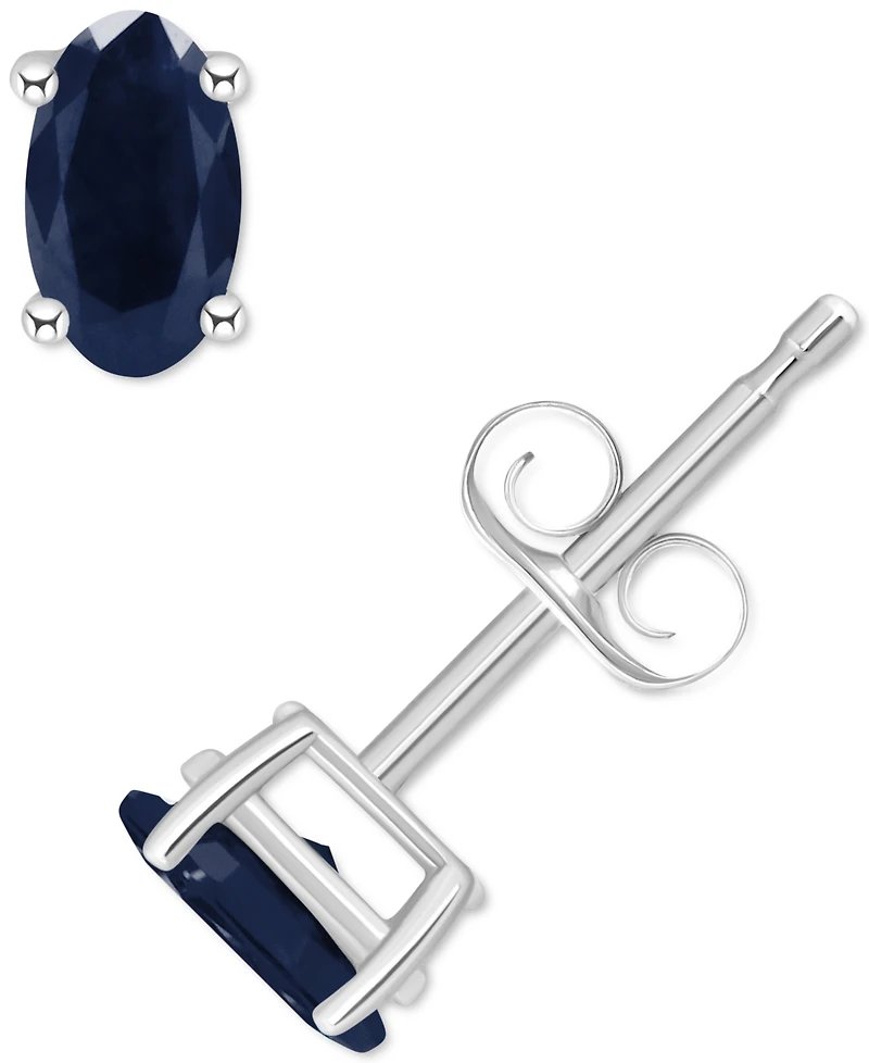 Ruby Oval-Cut Stud Earrings 14k White Gold (Also Emerald)