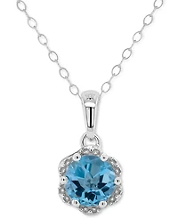 Rhodolite Garnet Solitaire Scalloped Edge 18" Pendant Necklace (1 ct. t.w.) Sterling Silver (Also Citrine, Peridot, White Topaz, Blue & A