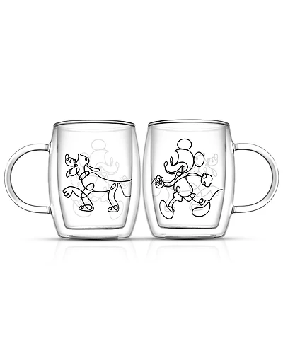 JoyJolt Disney Mickey and Pluto Aroma Glass Espresso Mugs, Set of 2