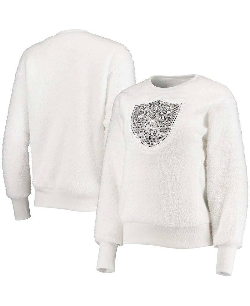 Women's White Las Vegas Raiders Milestone Tracker Pullover Sweatshirt