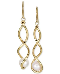 Cultured Freshwater Pearl (7mm) Twisted Drop Earrings in 14k Gold-Plated Sterling Silver