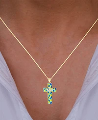 Enamel Dove Cross 18" Pendant Necklace in 14k Gold