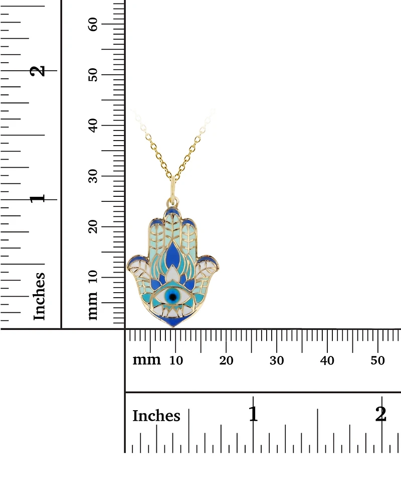 Enamel Evil Eye Hamsa Hand 18" Pendant Necklace in 14k Gold