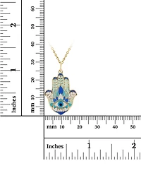 Enamel Evil Eye Hamsa Hand 18" Pendant Necklace in 14k Gold