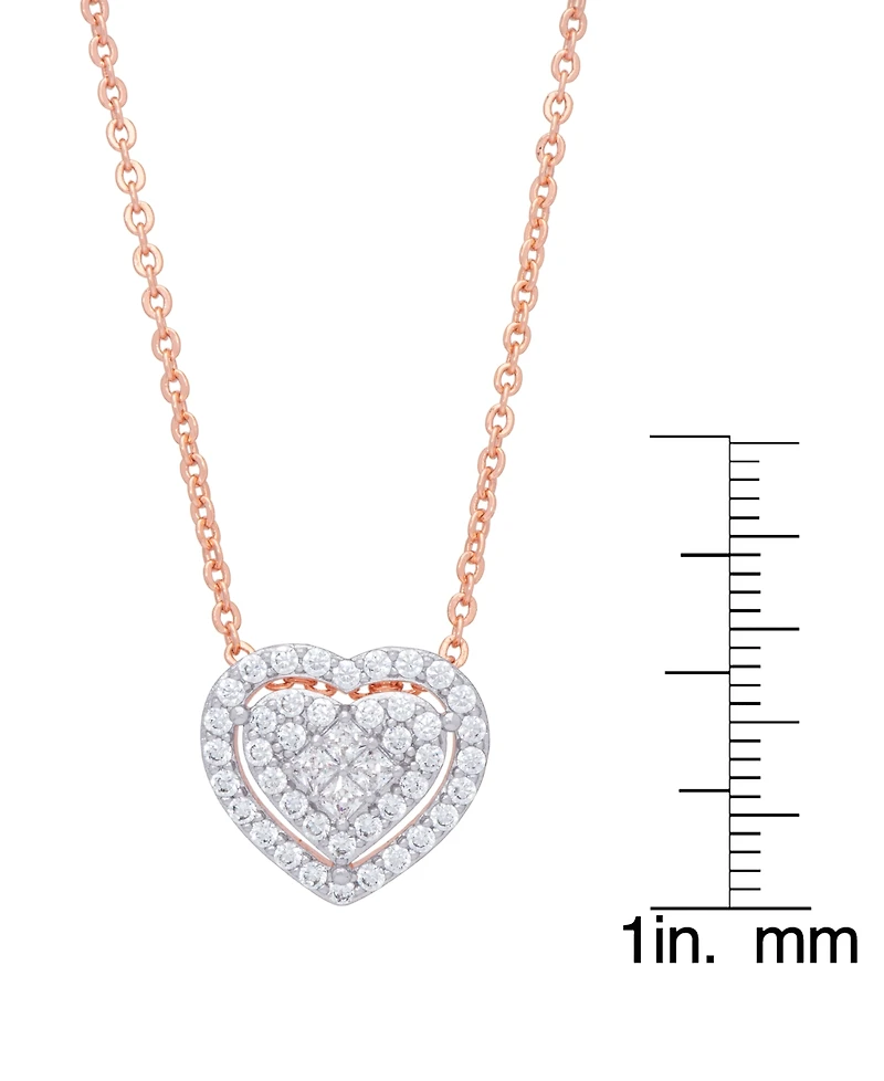 Cubic Zirconia Heart Necklace Fine Rose Gold Plate or Silver