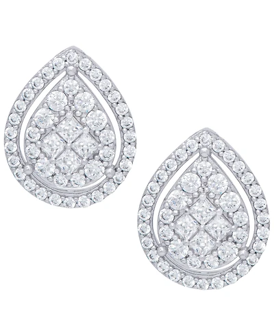 Cubic Zirconia Pear Halo Earrings in Fine Gold Plate or Fine Silver Plate