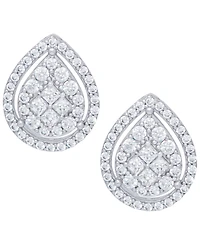 Cubic Zirconia Pear Halo Earrings in Fine Gold Plate or Fine Silver Plate