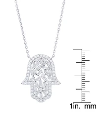 Cubic Zirconia Hamsa Hand Necklace in Fine Silver Plate