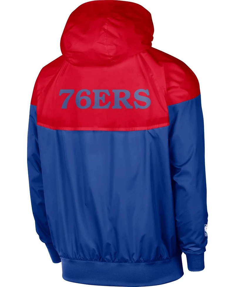 Men's Red, Royal Philadelphia 76Ers 75Th Anniversary Courtside Windrunner Raglan Hoodie Full-Zip Jacket