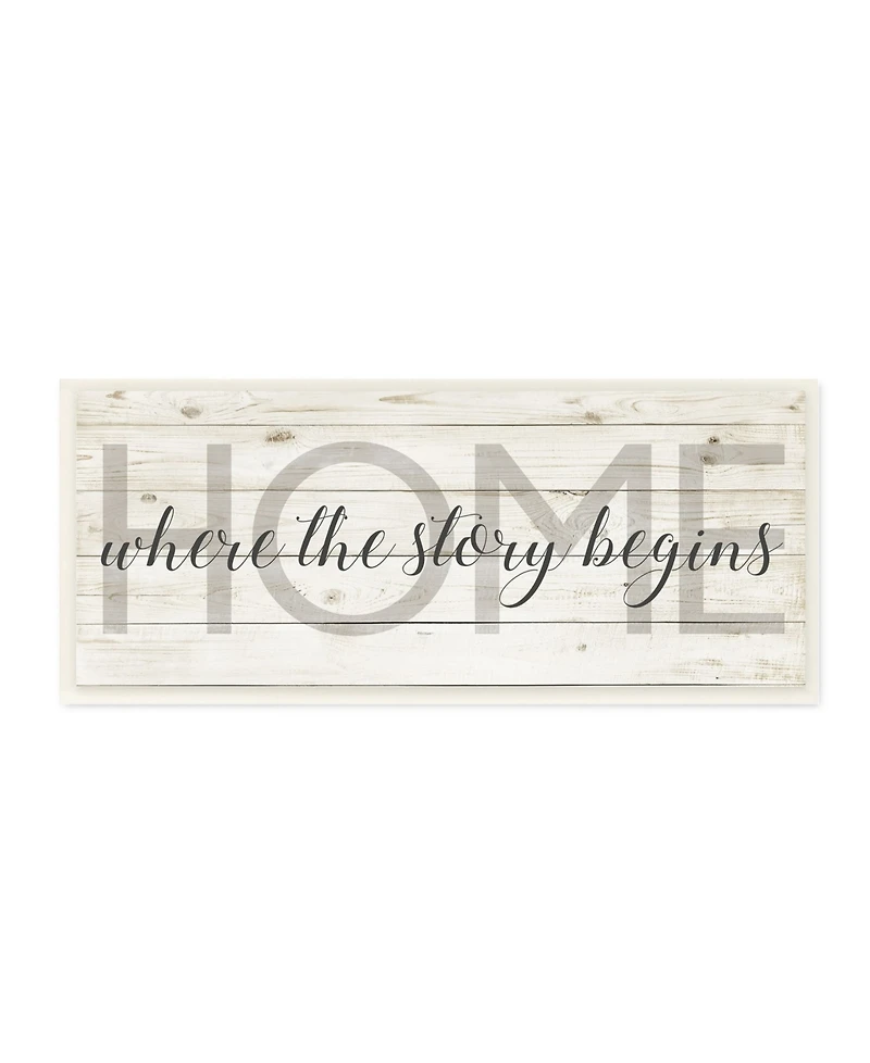 Stupell Industries Story Begins Family Home Inspirational Word Textured Wood Design Wall Plaque Art, 7" x 17"