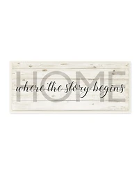 Stupell Industries Story Begins Family Home Inspirational Word Textured Wood Design Wall Plaque Art, 7" x 17"
