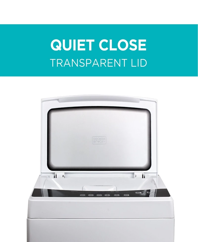 Black+Decker Small Portable Washer, Portable Washer 1.7 Cu. Ft. with 6 Cycles, Transparent Lid