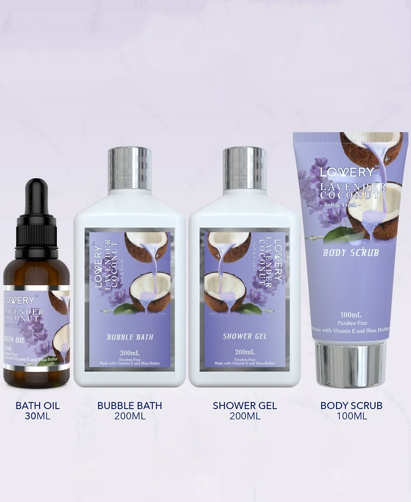 Lovery 9 Piece Home Spa Lavender Coconut Body Care Gift Set