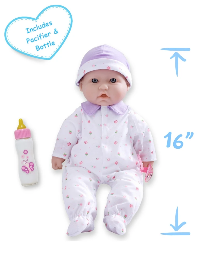 La Baby Caucasian 16" Soft Body Baby Doll Purple Outfit