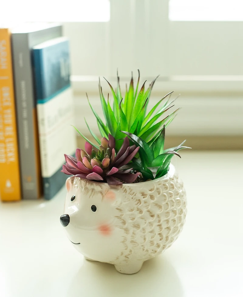 8" Artificial Succulent in 6" Large Hedgehog Ceramic Planter