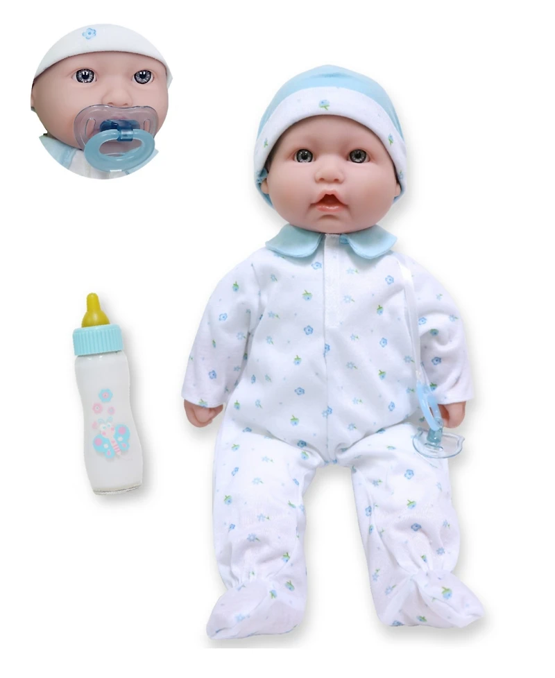 La Baby Caucasian 16" Soft Body Baby Doll Blue Outfit