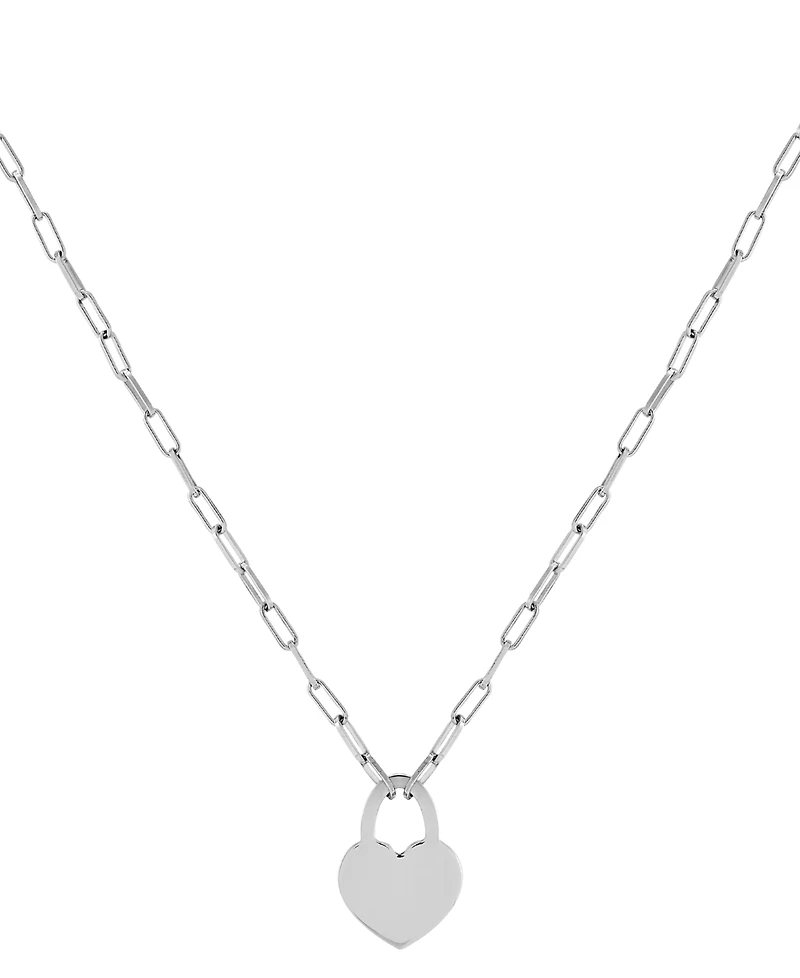 Heart Padlock Paperclip Link 18" Pendant Necklace in 18k Gold-Plated Sterling Silver (Also in Sterling Silver)