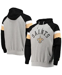 Men's Heathered Gray, Black New Orleans Saints Home Run Raglan Pullover Hoodie