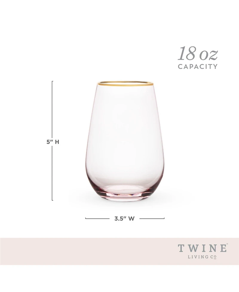 Twine Rose Crystal Stemless Wine Glass, Set of 2