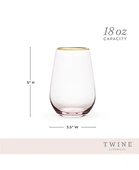 Twine Rose Crystal Stemless Wine Glass, Set of 2