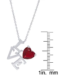 Simulated Ruby 'Love' Pendant Necklace in Fine Silver Plate