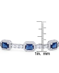 Lab Created Sapphire and Cubic Zirconia Emerald-Cut Adjustable Bolo Bracelet in Fine Silver Plate