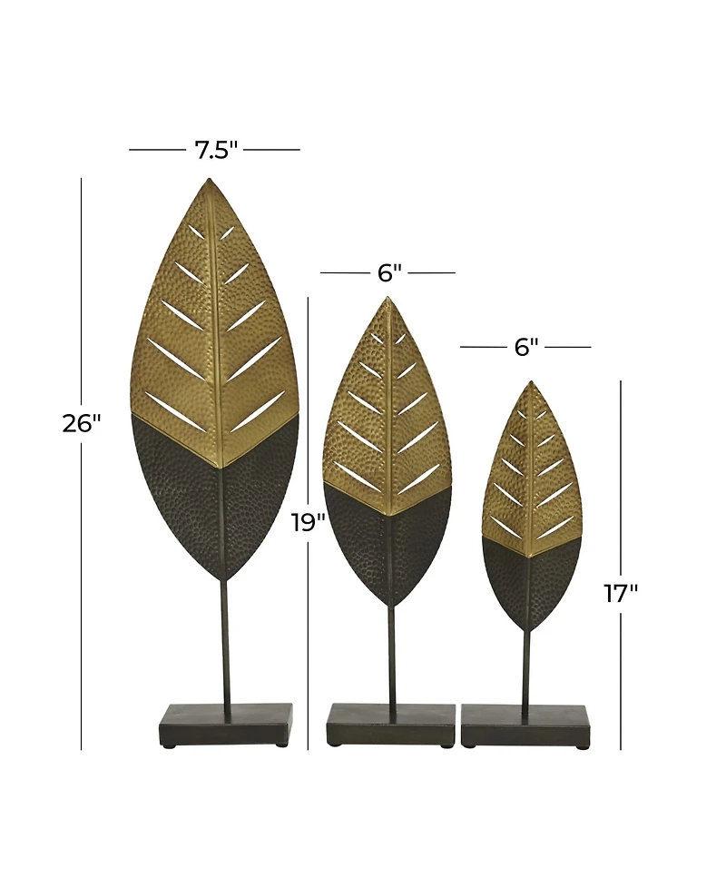 Metal Contemporary Leaf Sculpture, Set of 3