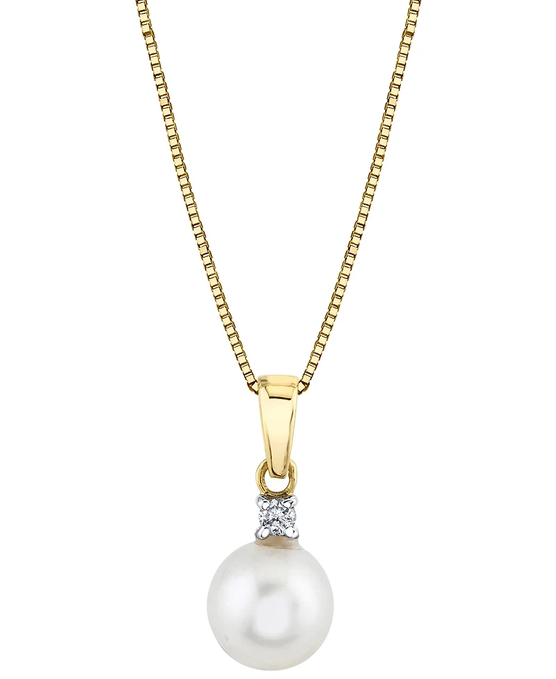 Cultured Freshwater Pearl (7-1/2mm) & Diamond Accent 18" Pendant Necklace in 14k Gold