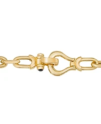 Black Spinel Horseshoe Clasp Paperclip Link Bracelet in 14k Gold-Plated Sterling Silver