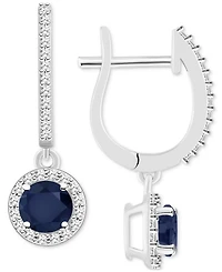 Sapphire (1-1/3 ct. t.w.) & Diamond (1/4 Halo Leverback Drop Earrings Sterling Silver (Also Emerald Ruby)
