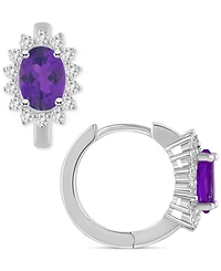 Rhodolite Garnet (1-7/8 ct. t.w.) & White Topaz (1/2 Halo Hoop Earrings Sterling Silver (Also Citrine, Peridot, Amethyst, Blue