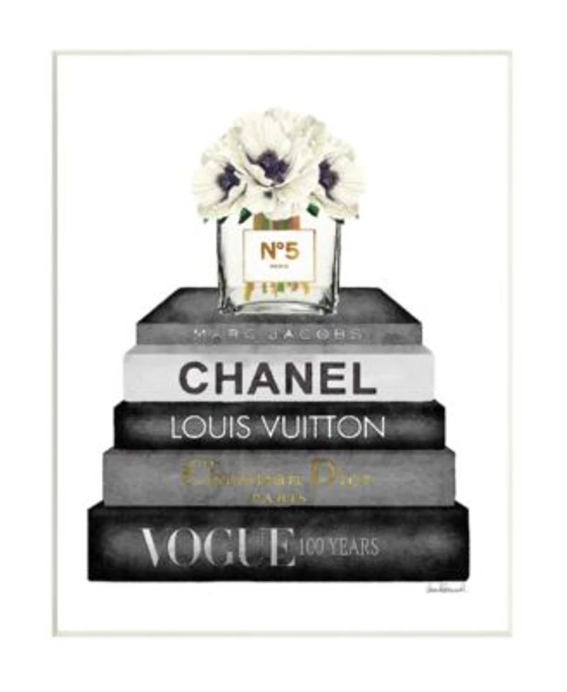 Stupell Industries Fashion Designer Flower Bookstack Black White Watercolor Wall Plaque Art Collection By Amanda Greenwood