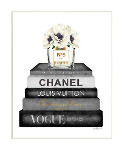 Stupell Industries Fashion Designer Flower Bookstack Black White Watercolor Wall Plaque Art Collection By Amanda Greenwood