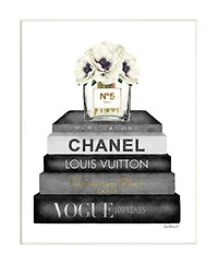 Stupell Industries Fashion Designer Flower Bookstack Black White Watercolor Wall Plaque Art Collection By Amanda Greenwood