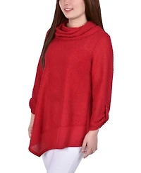 Ny Collection Petite Cowlneck V-Hem Sweater
